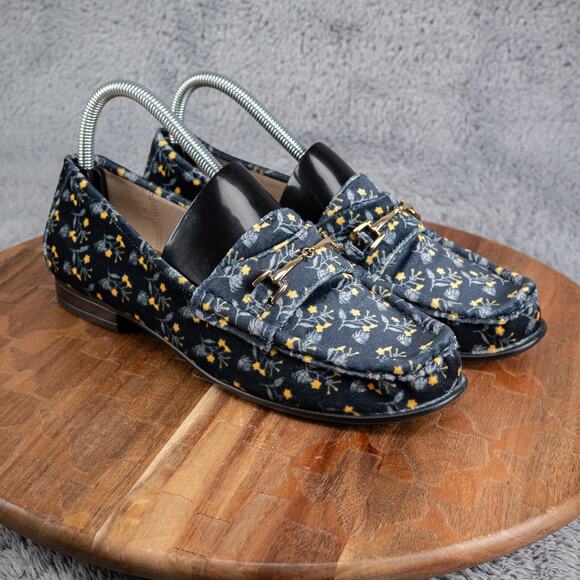 Cabi Carnaby Blue Velvet Floral Loafers Womens Size 8 - Picture 1 of 7